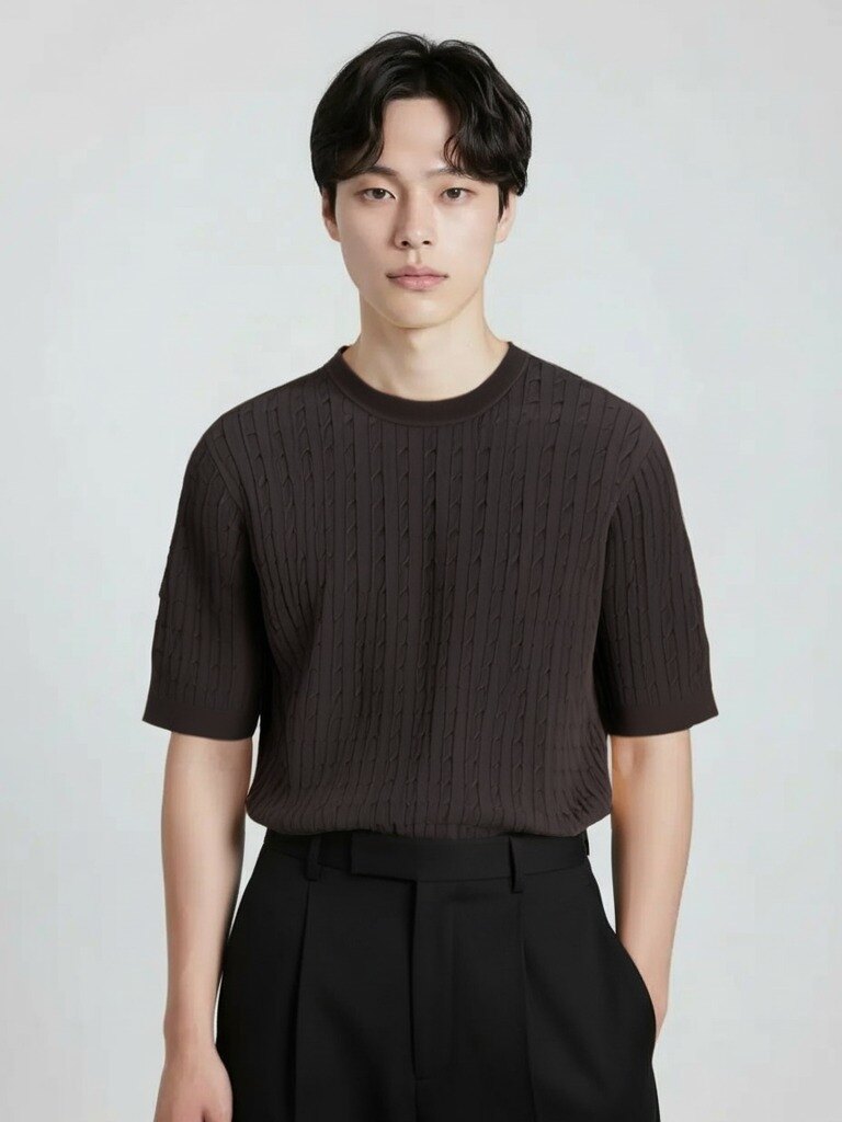 남성) 워셔블 미라쿨 케이블 반팔 스웨터