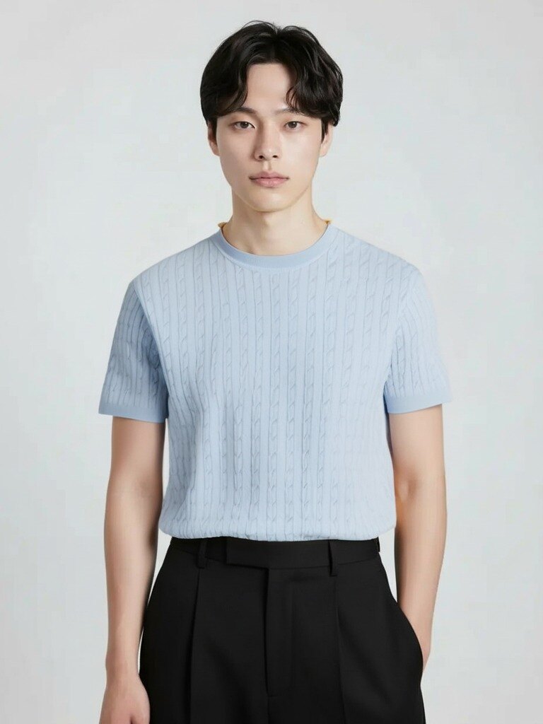남성) 워셔블 미라쿨 케이블 반팔 스웨터