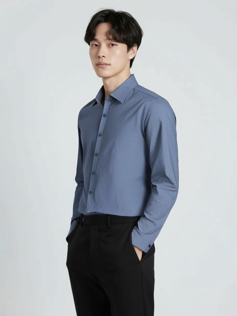 남성) 슬림핏 스판 카치온 긴팔 셔츠