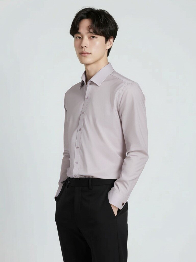 남성) 슬림핏 스판 카치온 긴팔 셔츠