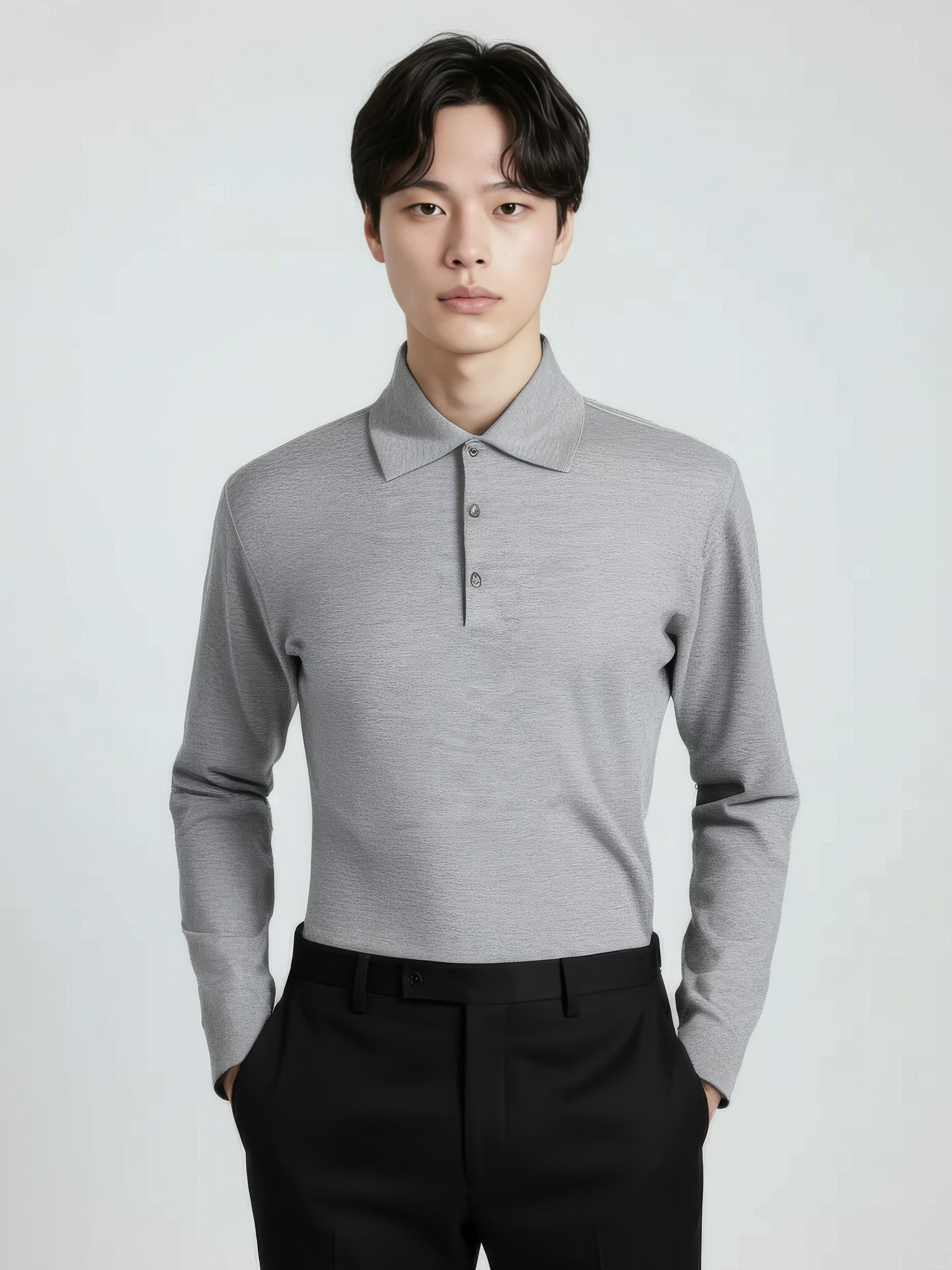 남성) 워셔블 울 블렌디드 카라 스웨터