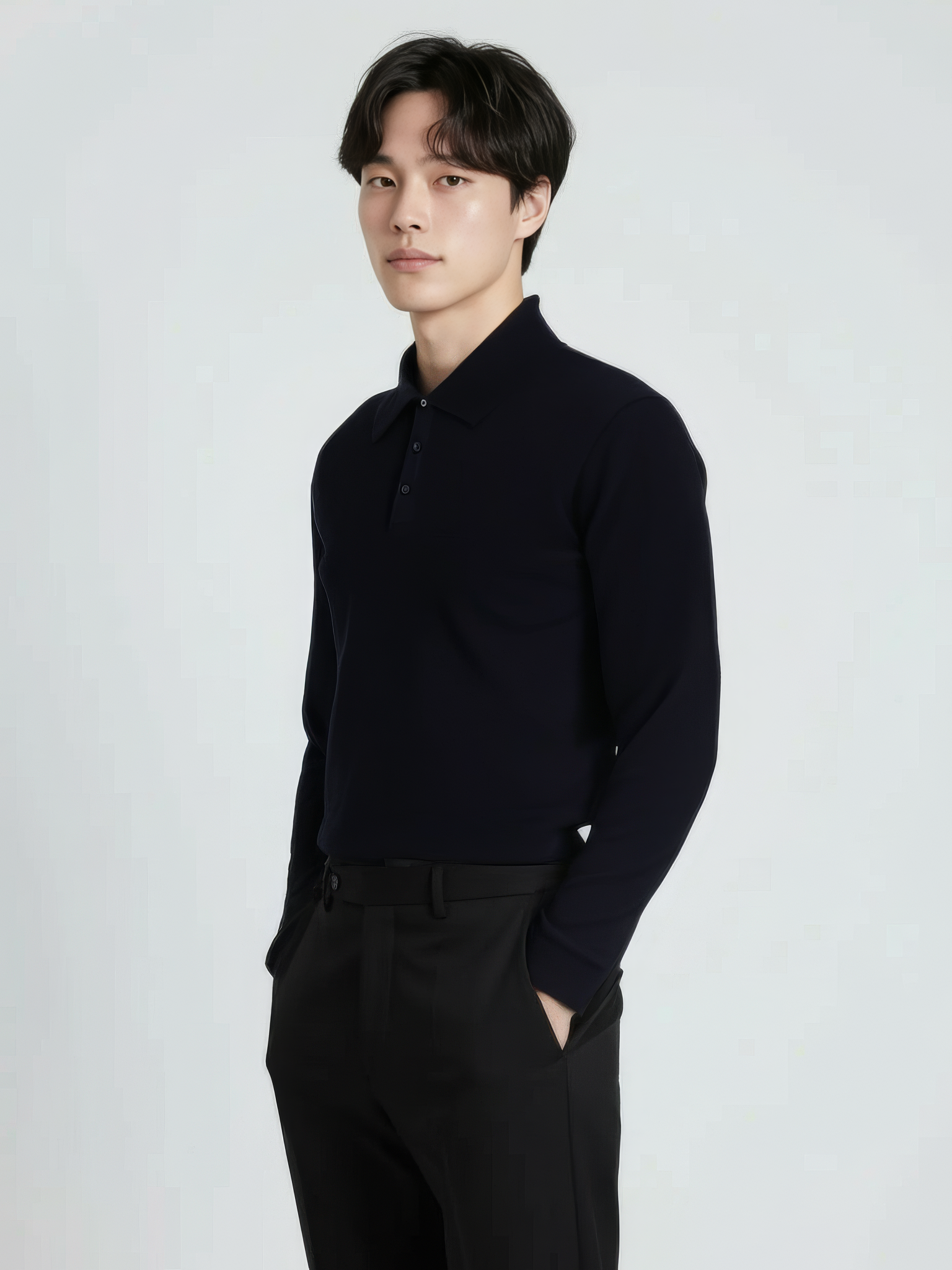 남성) 워셔블 울 블렌디드 카라 스웨터