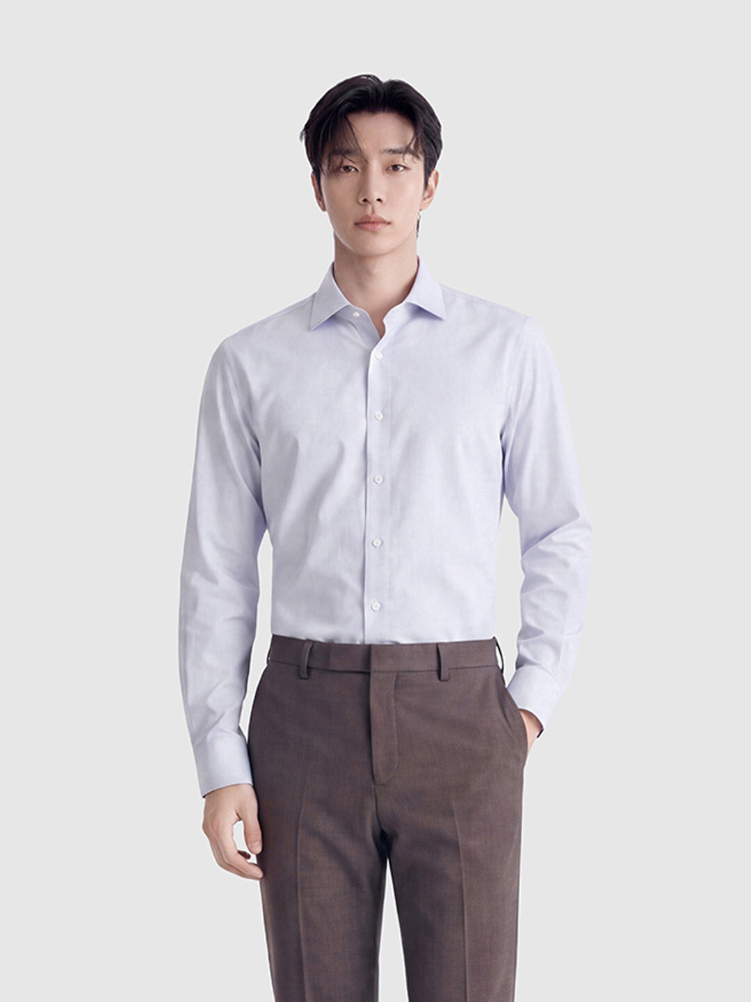남성) 트리코트 슬림핏 긴팔 셔츠