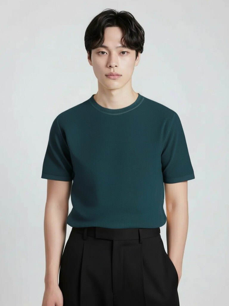 남성) 미라쿨 변형조직 반팔 니트