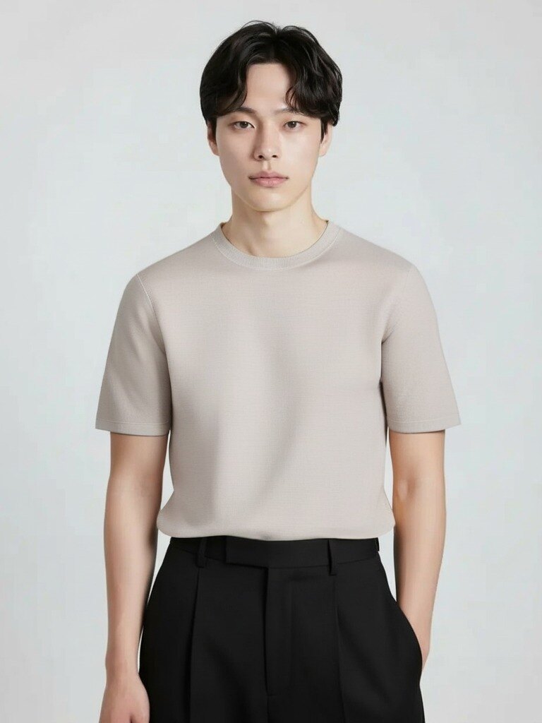 남성) 미라쿨 변형조직 반팔 니트