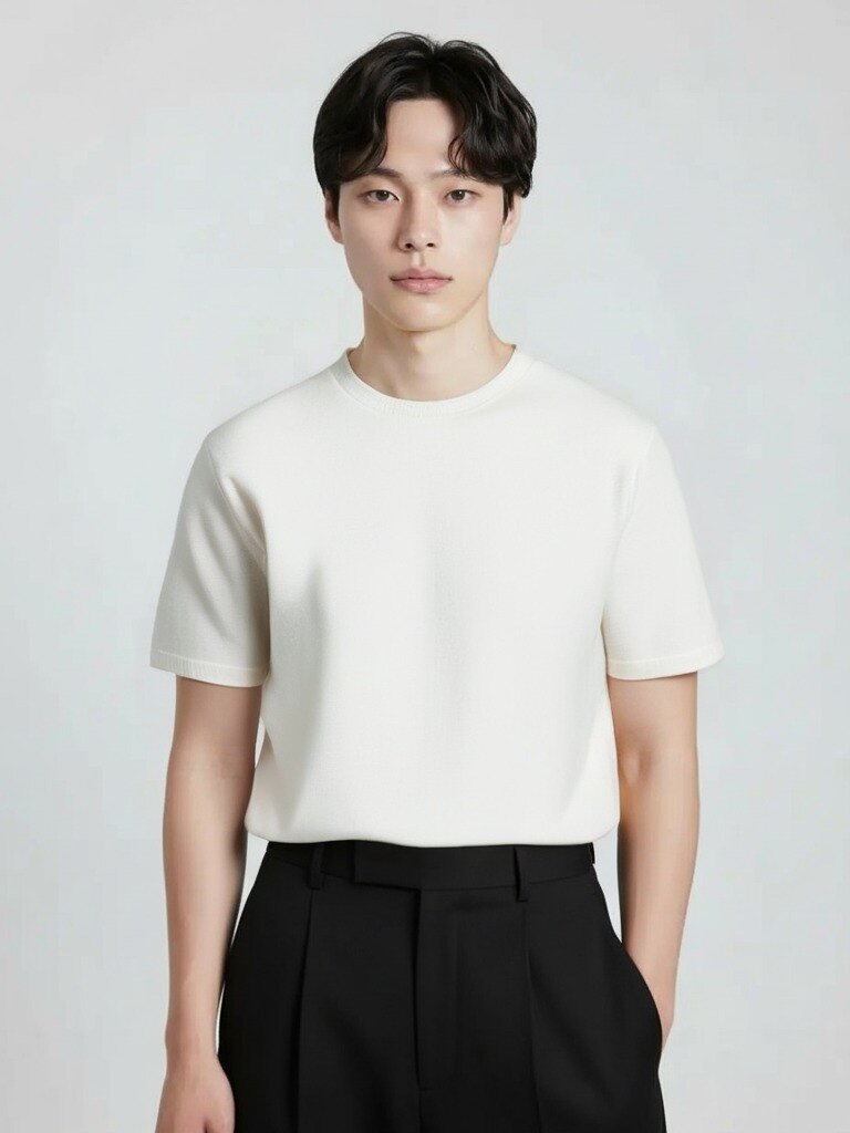 남성) 미라쿨 변형조직 반팔 니트