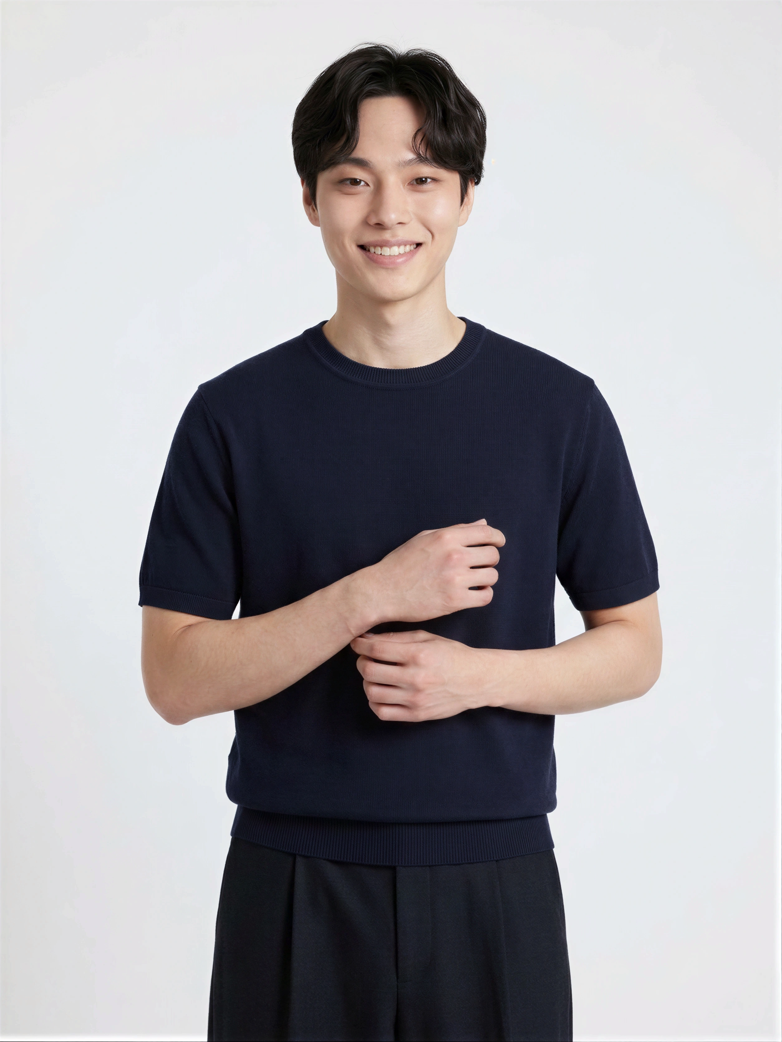 남성) 미라쿨 변형조직 반팔 니트