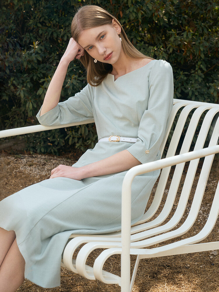 AVRIL Boat neck Semi Mermaid Belted Dress_Mint