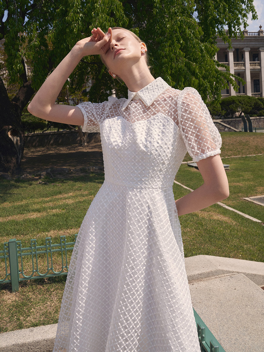 AGNES Half-sleeve flared dress_white