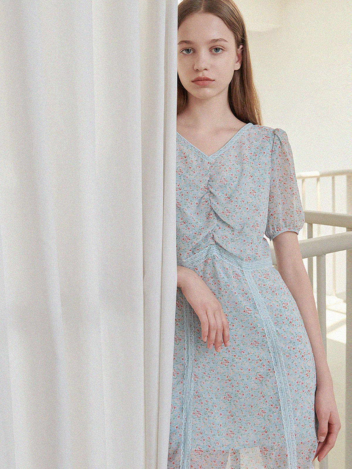 GOODWEAR MALL Blooming Shirring Mini Dress
