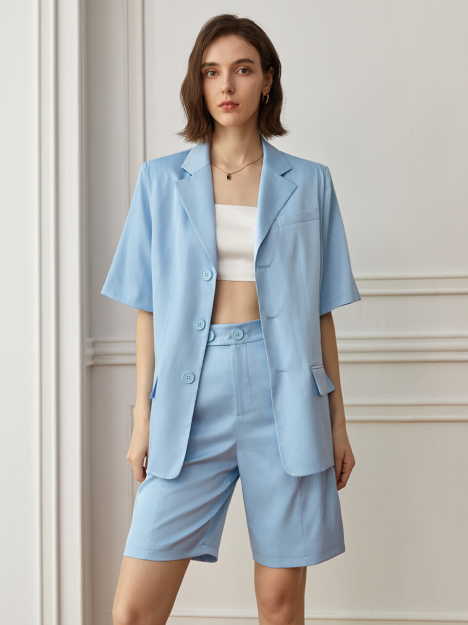 YY_Lovey short suit set_blue jacket