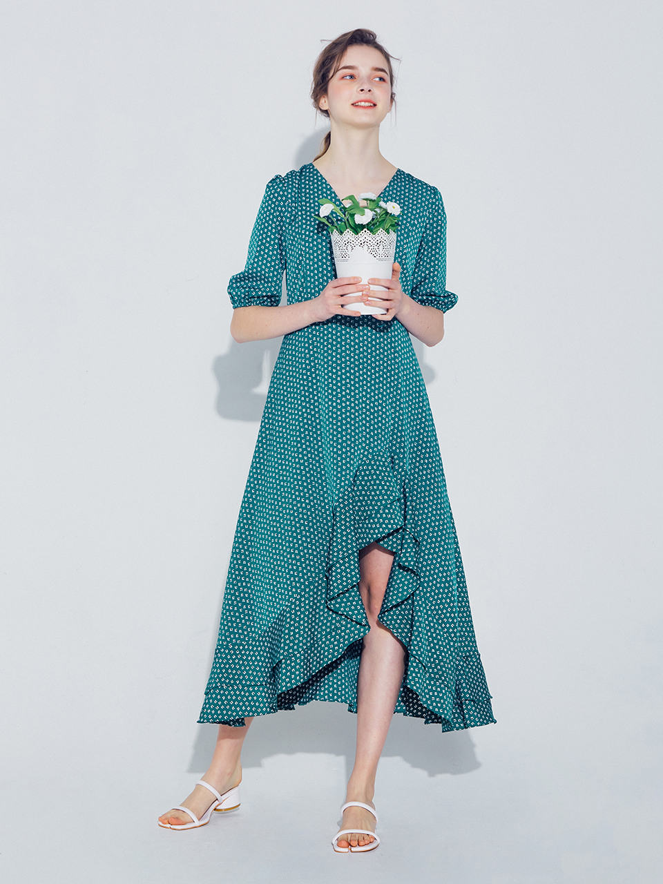 Flower Frill Long Dress_Green