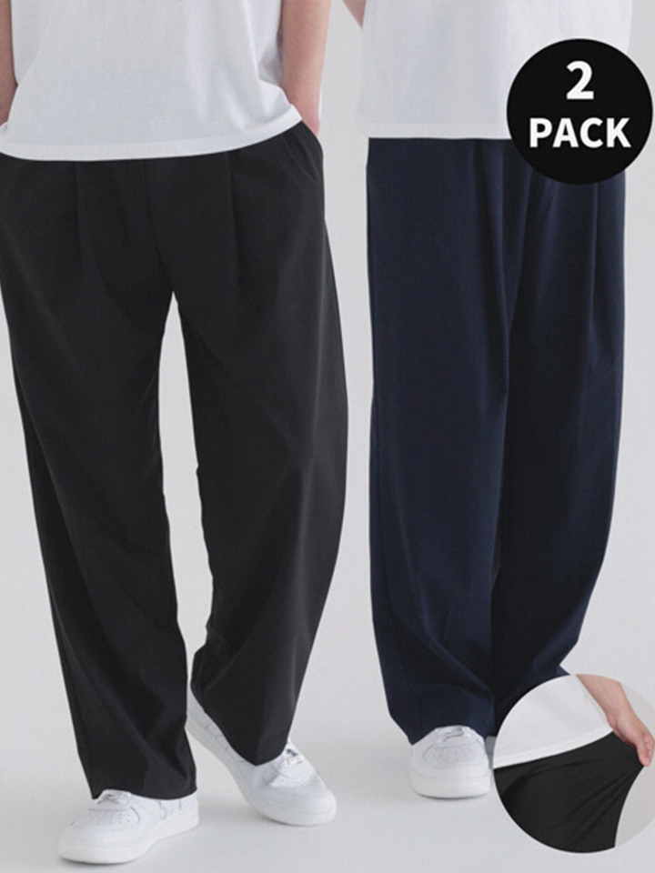 [2 PACK] 쿨 스판 원 턱 와이드 트레이닝 팬츠 (2color)