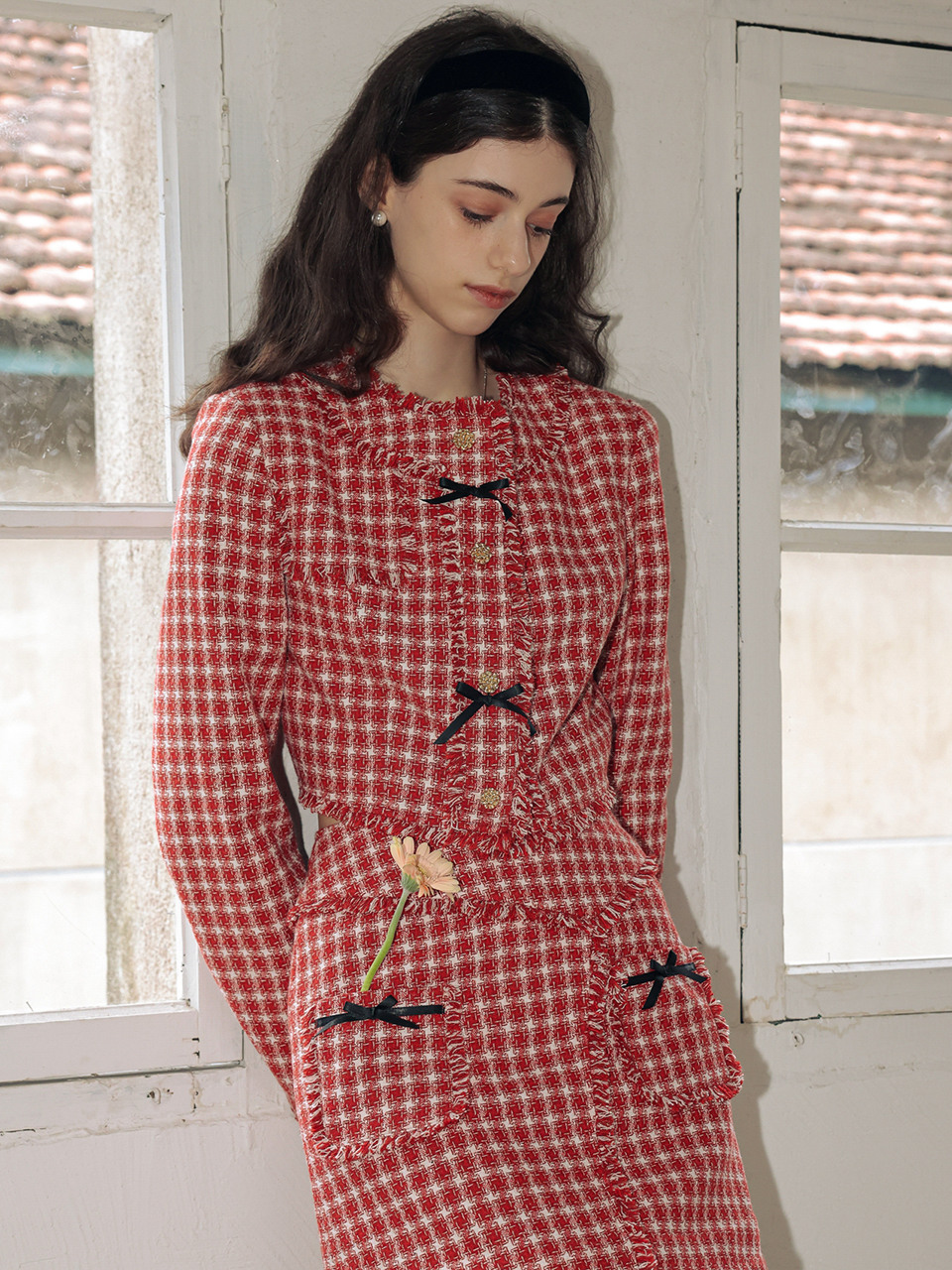 DD_Red houndstooth cropped coat