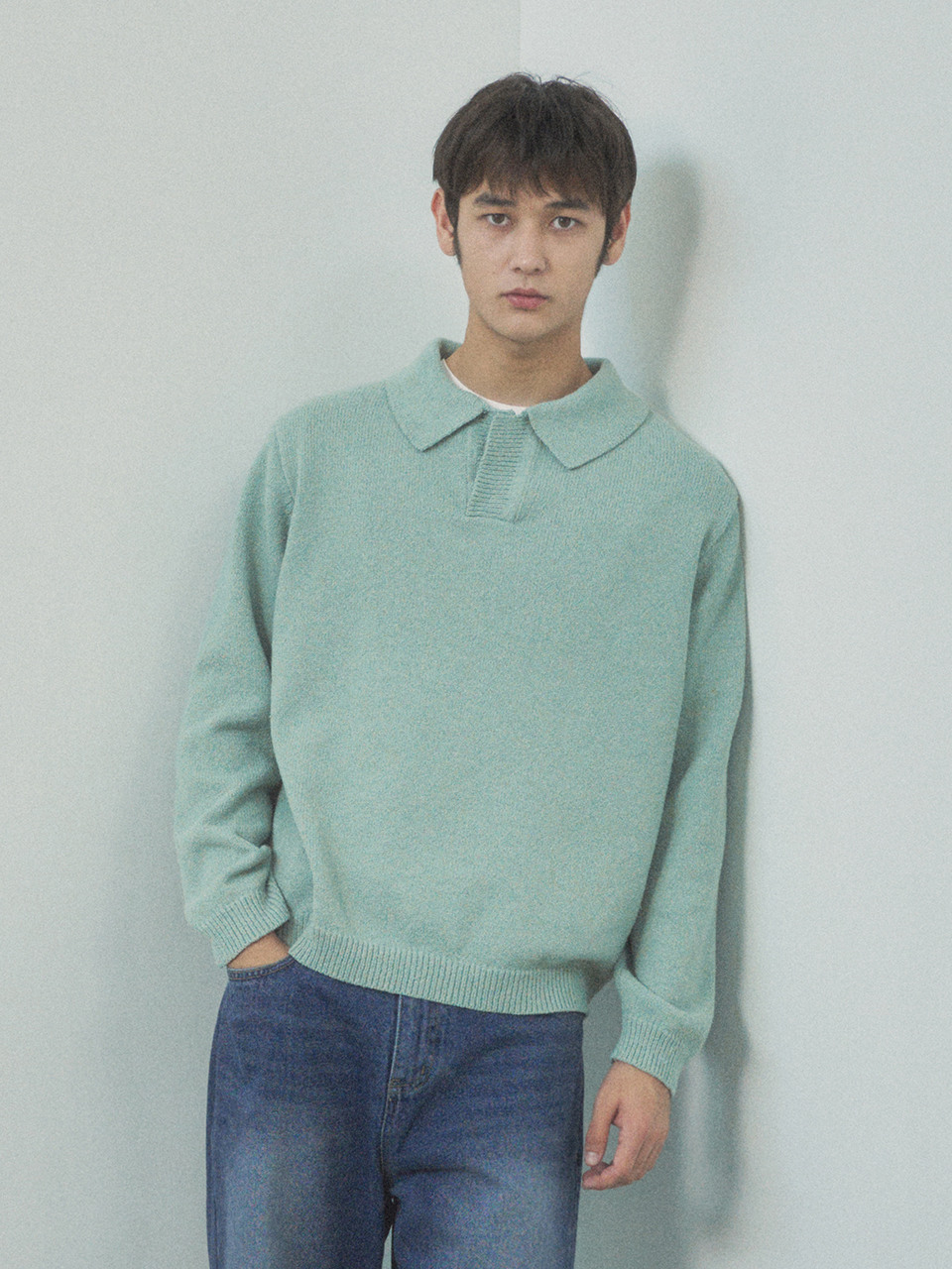 Boucle collar knit_Mint T20026 