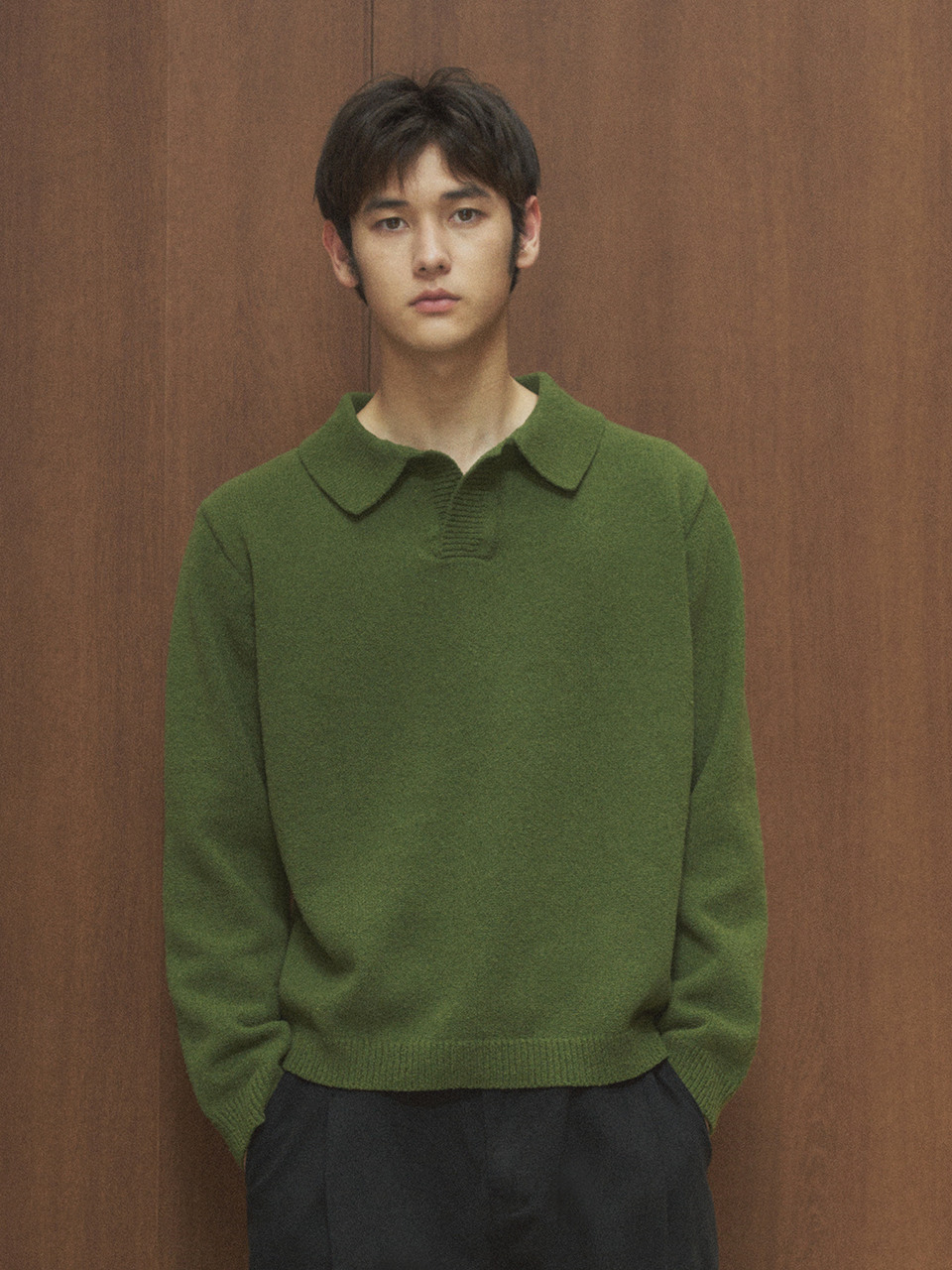 Boucle collar knit_Green T20026 