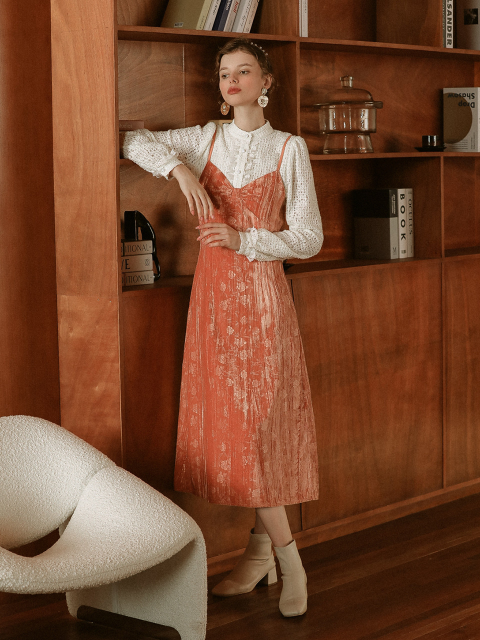 Moidew orange tassel dress