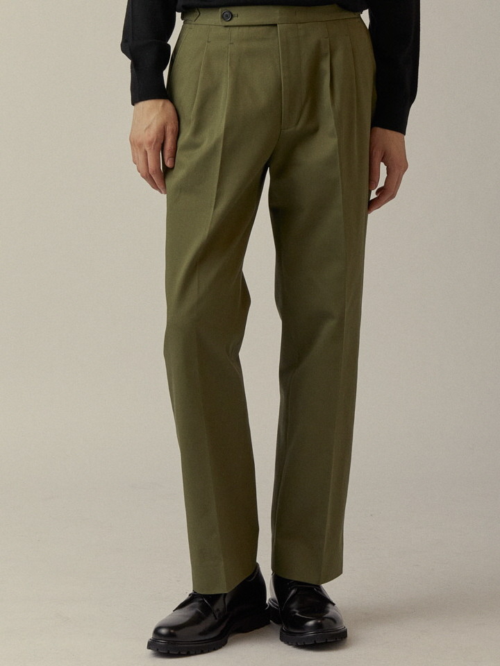 [반셋 일본 수입원단] 반셋 투턱 사이드 어드저스트 R29.5 헤비코튼 팬츠 올리브