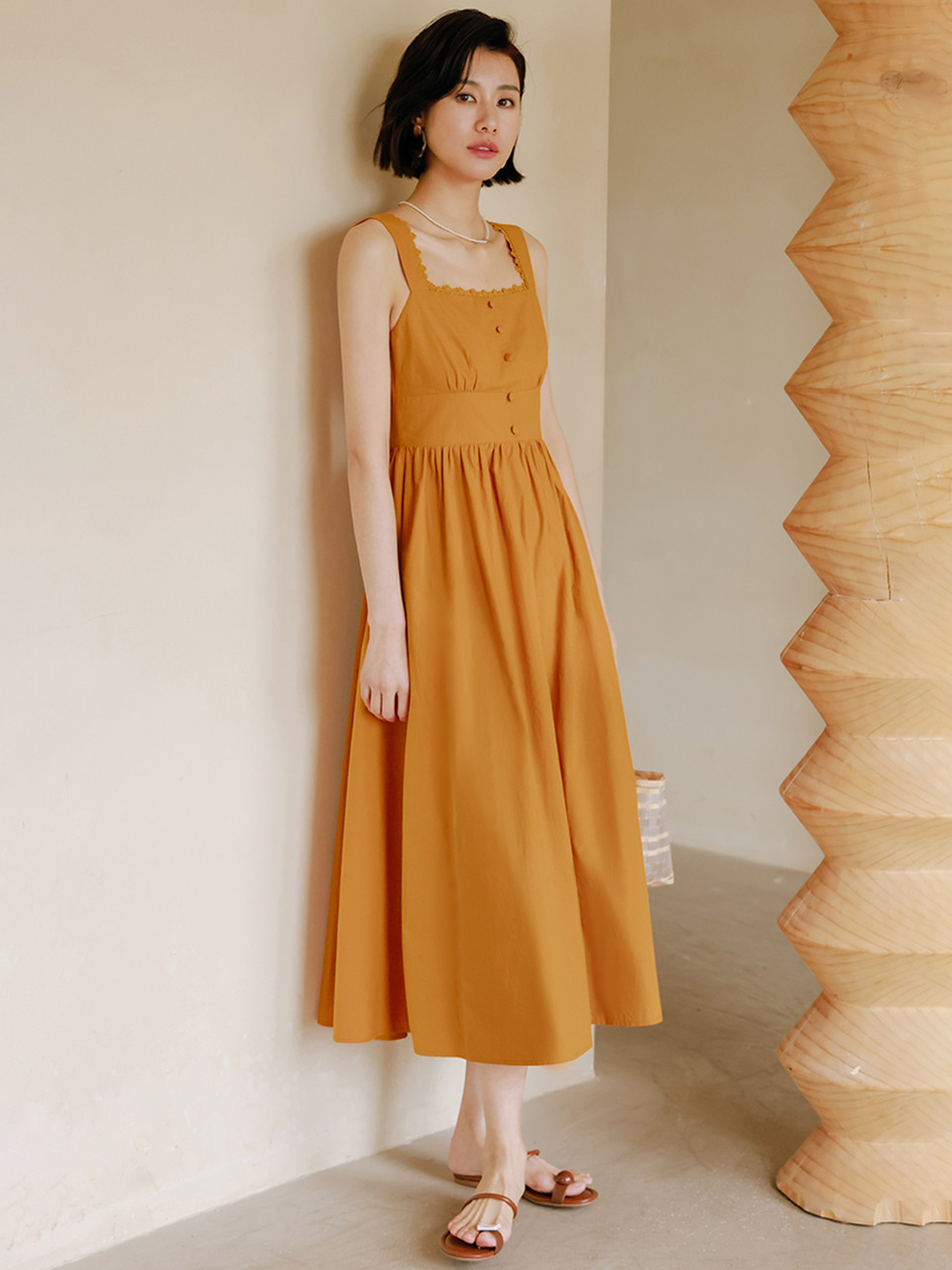 LS_Waist cinched resort orange dress