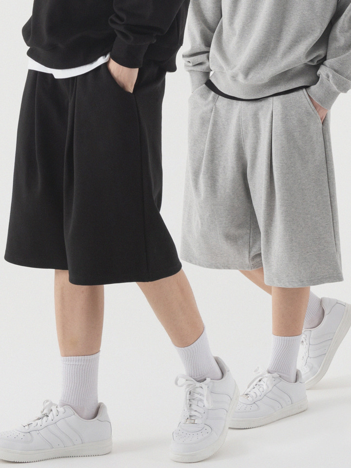 [2 PACK] 에센셜 딥 원 턱 스웨트 하프팬츠 (3color)