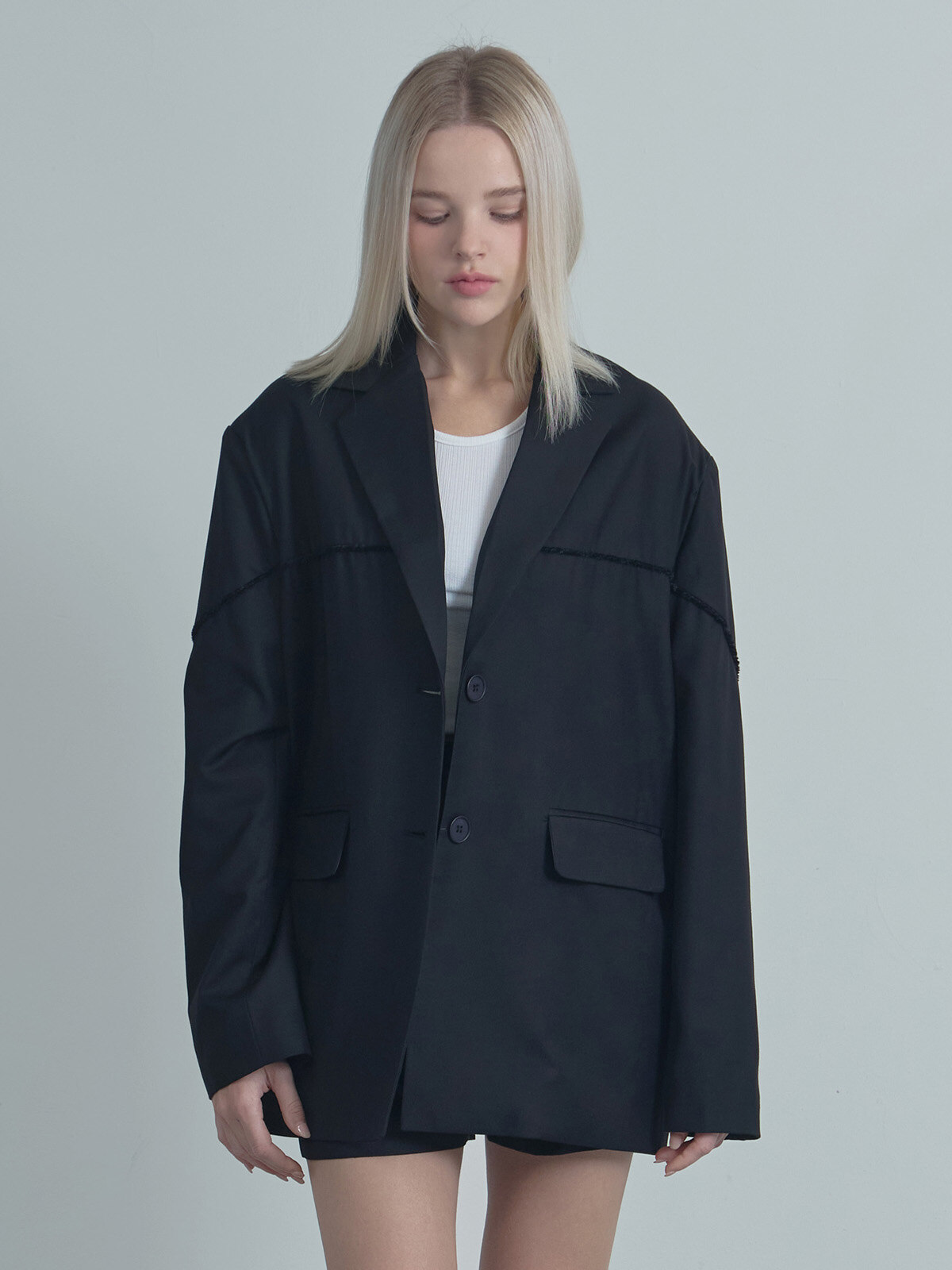 Line Single Blazer Jacket-Black