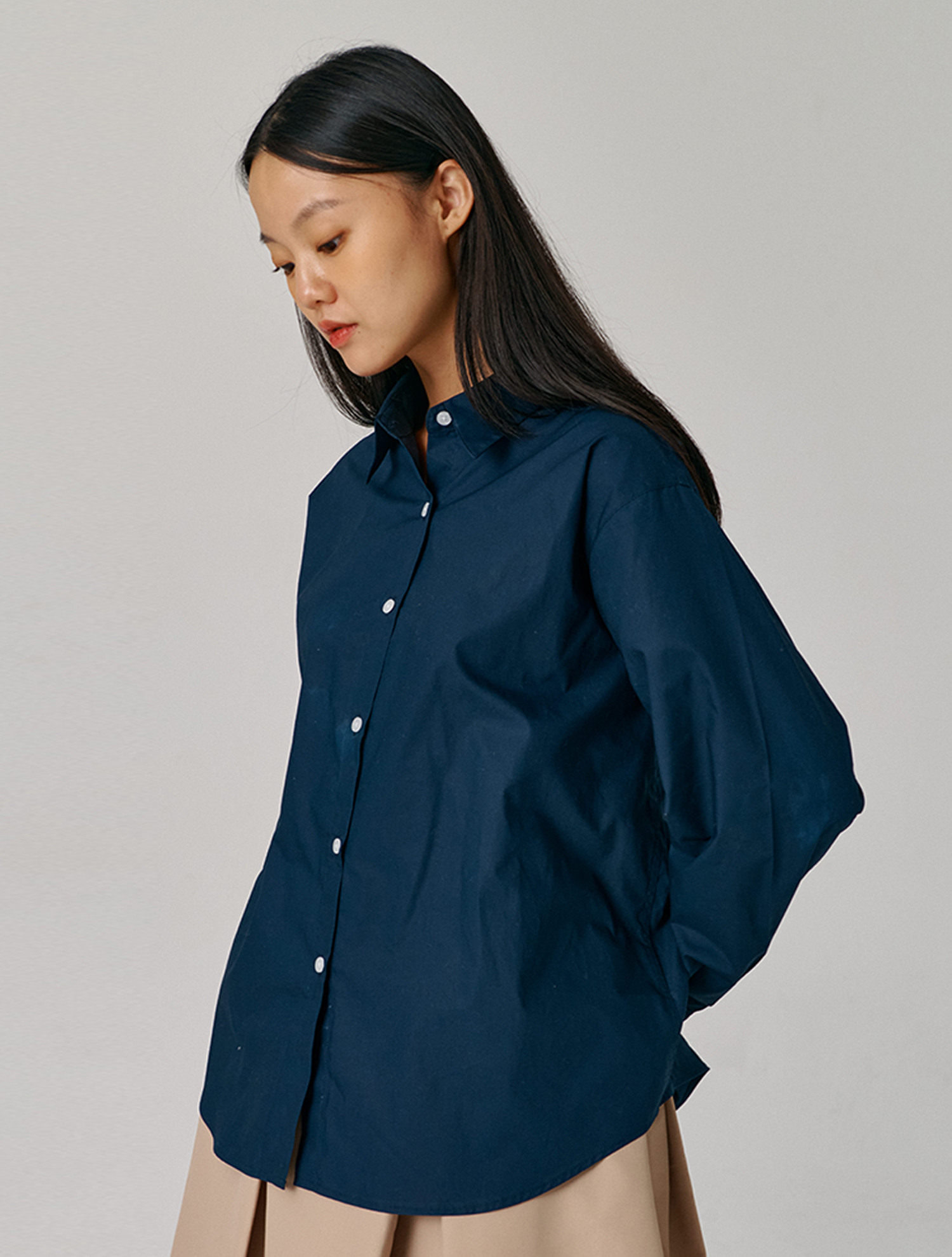 60수 고밀도 루즈핏 셔츠-네이비