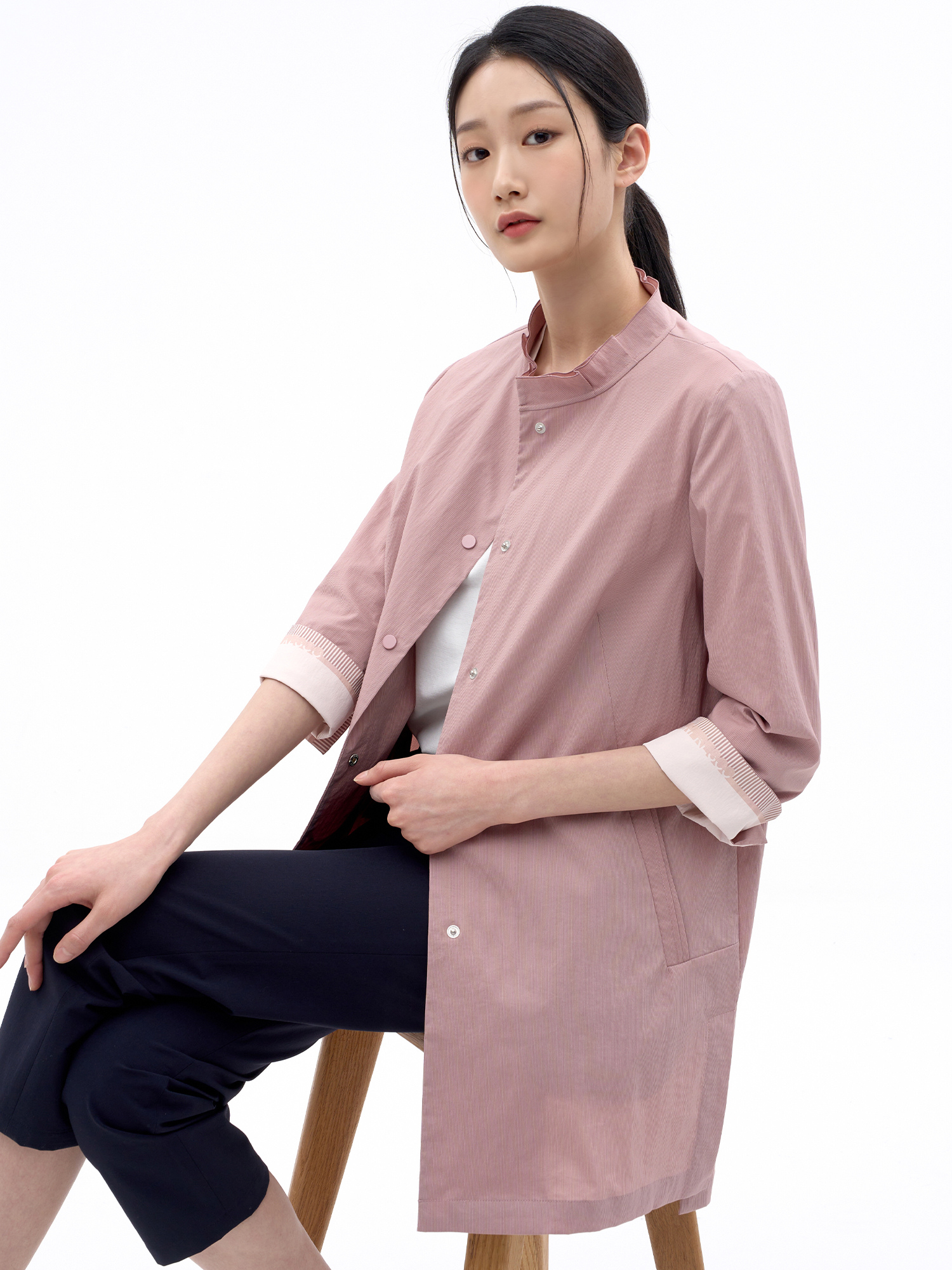 여성 잔스트라이프 밴드넥 셔츠 자켓 LCCAN323_PK