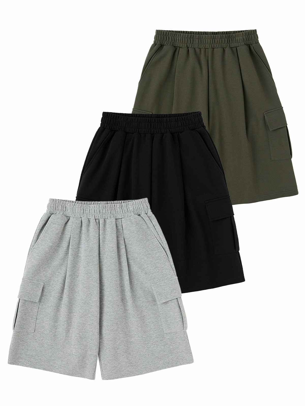 [2PACK] 버뮤다 와이드 카고 스웨트 숏 팬츠 (3COLOR)