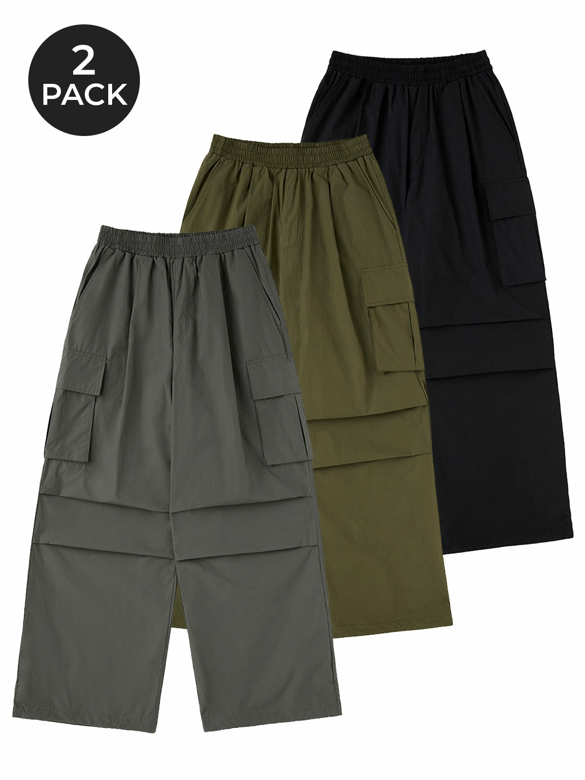 [2PACK] Waterproof 원턱 카고 파라슈트 와이드 팬츠 (3COLOR)