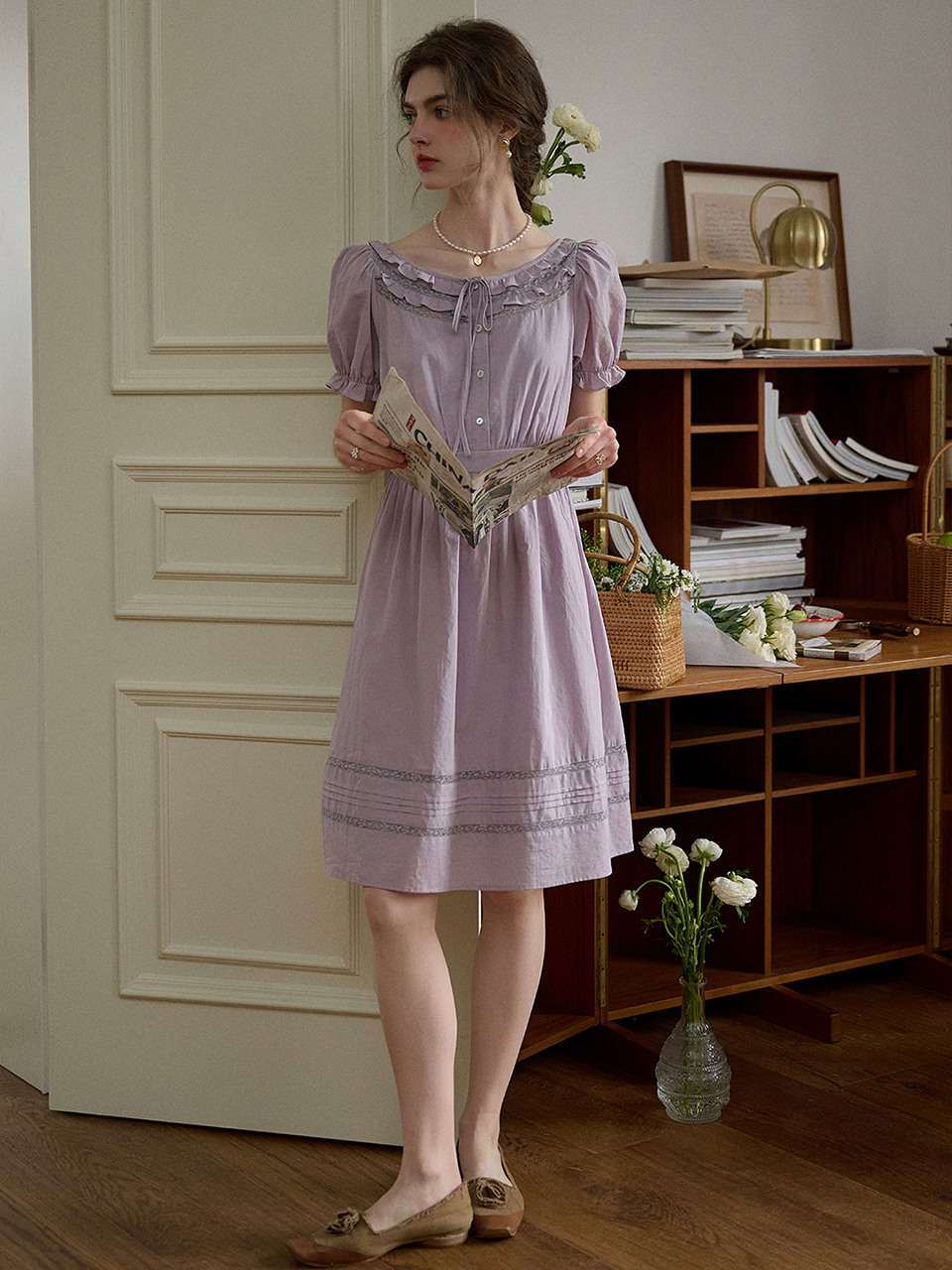 SR_Lilac lace puff dress