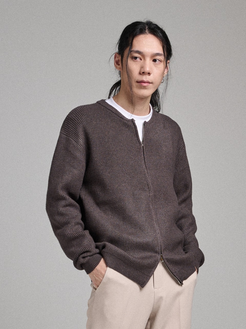 2-WAY 라운드 가디건 니트 (차콜)