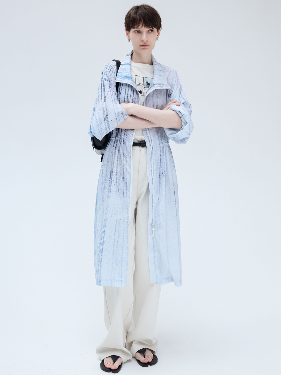 TG_Loose rain scene printed long jacket