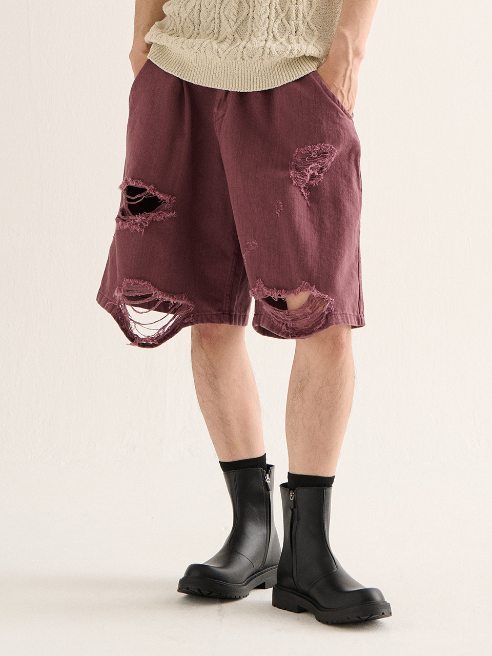 디스트로이드 버뮤다 쇼츠 팬츠 (와인)