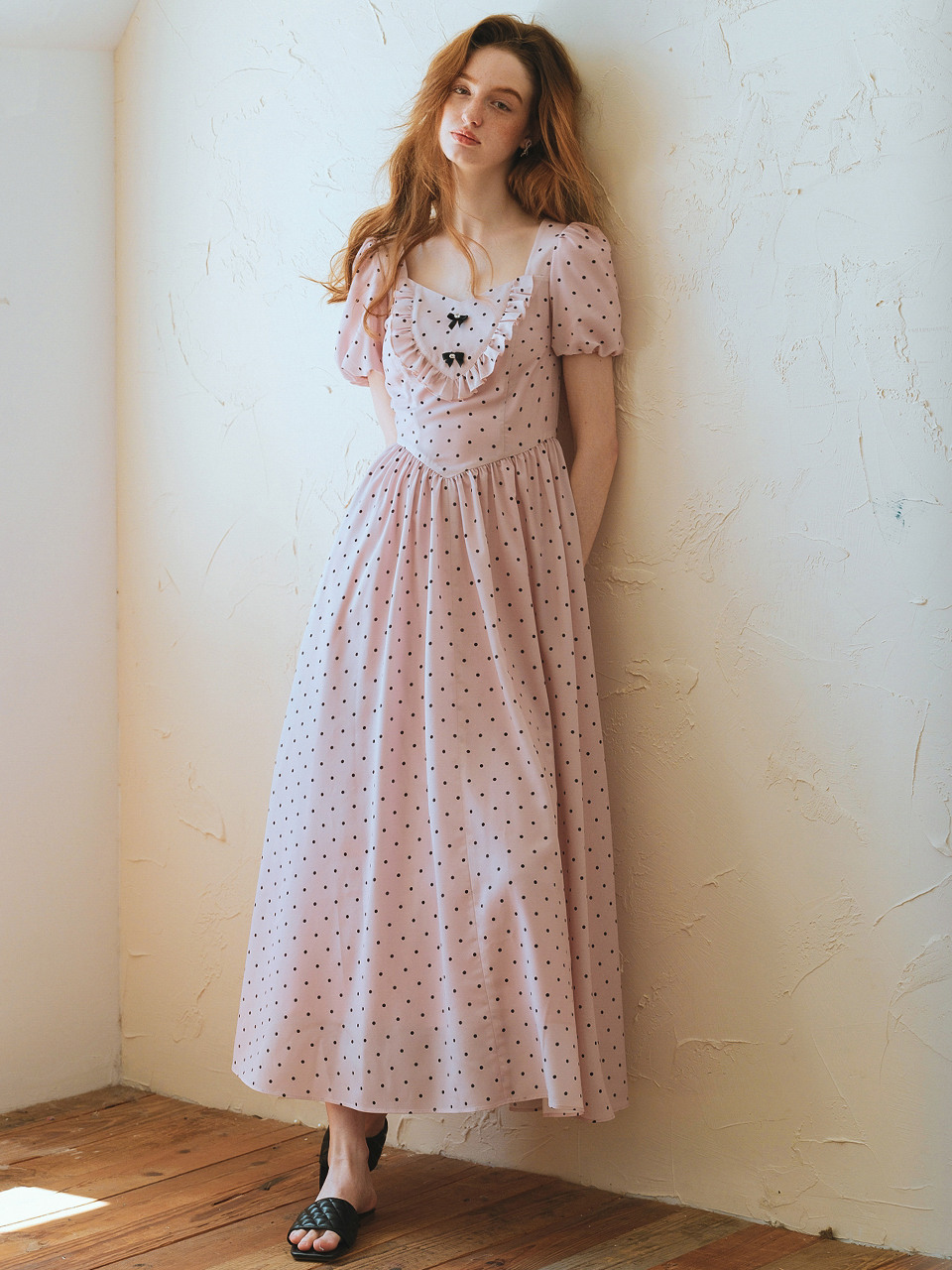 Cest_Sweet polka dot puff sleeve dress