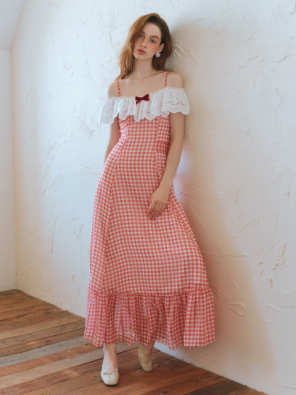 Cest_Plaid ruffled off-shoulder dress