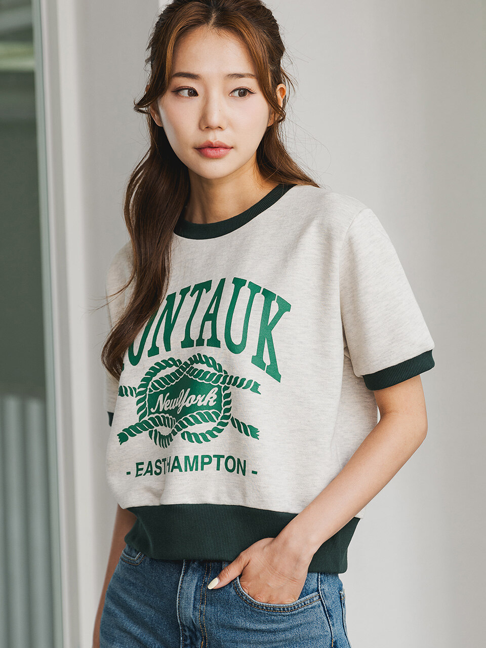 MONTAUK 크롭 반팔 맨투맨 4color AST4565