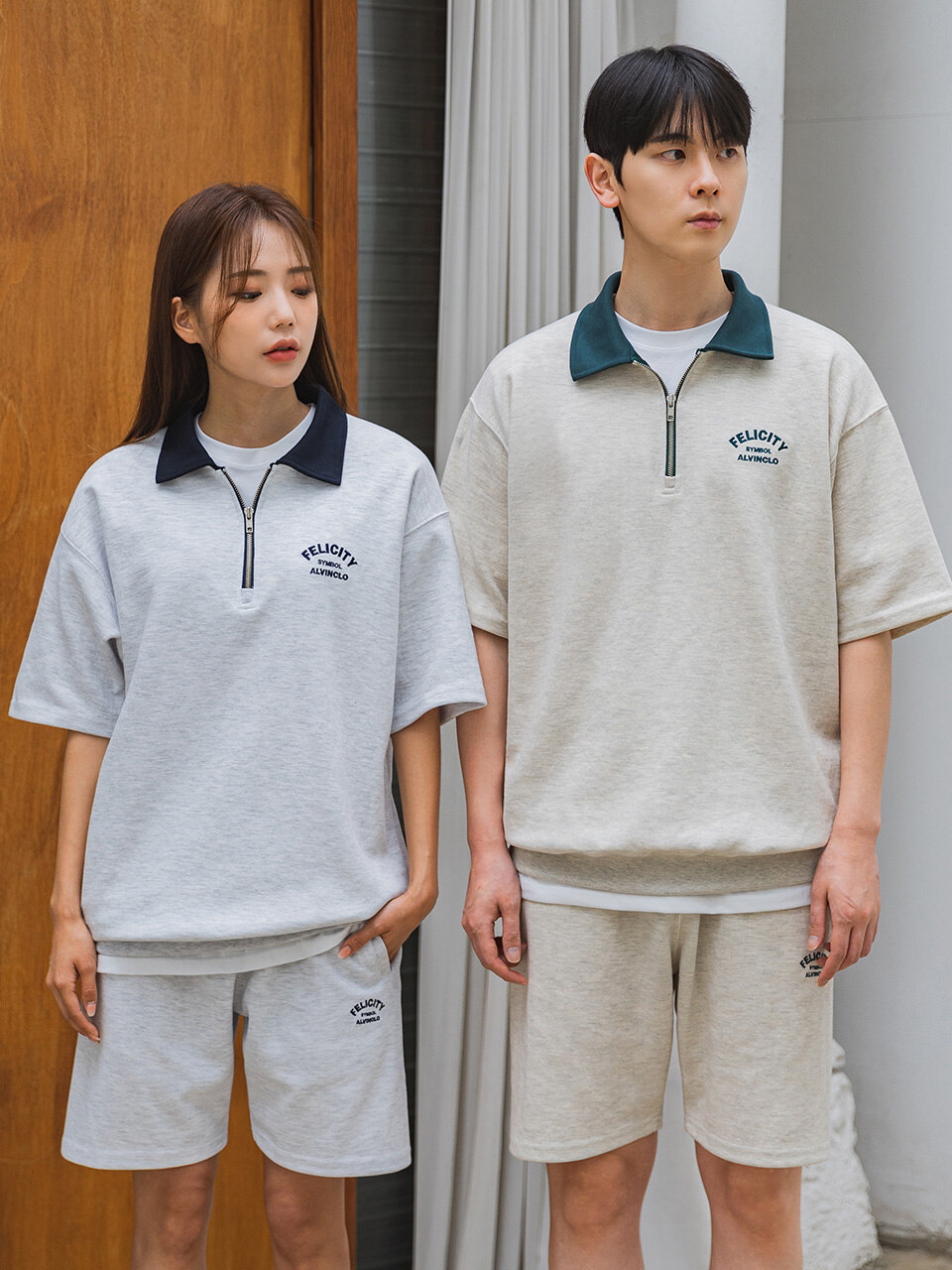 FELICITY 반집업 배색 카라 반팔 맨투맨 4color DLX3508 
