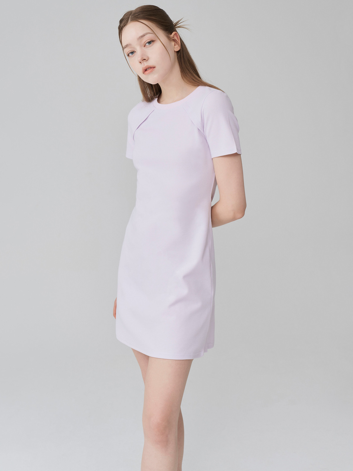 A-LINE SHORT SLEEVED PK DRESS-light purple