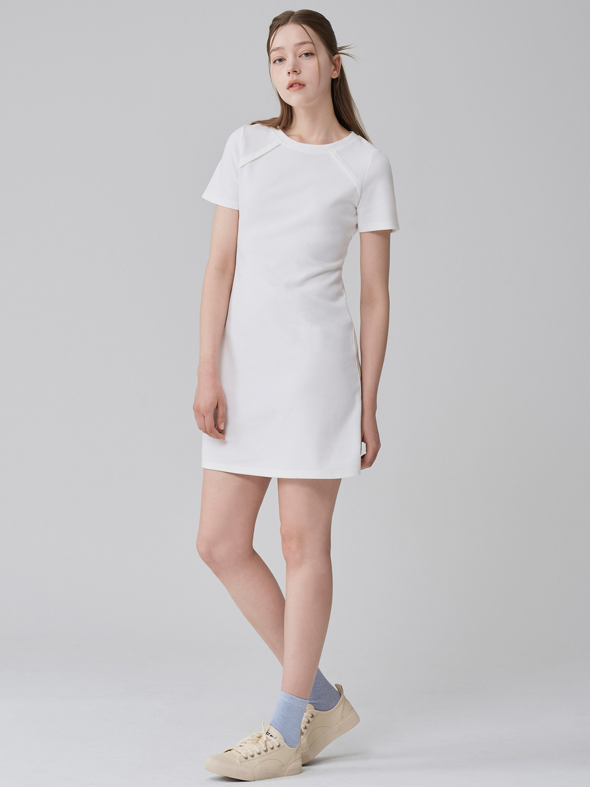 A-LINE SHORT SLEEVED PK DRESS-white