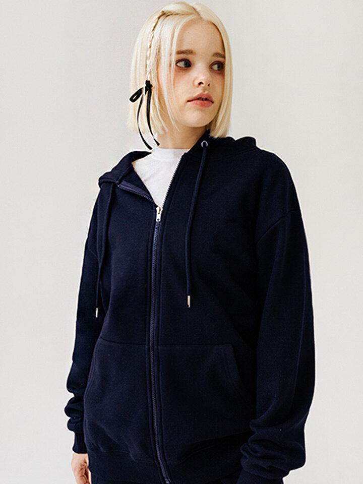 BASIC LINE 무지 후드집업 네이비