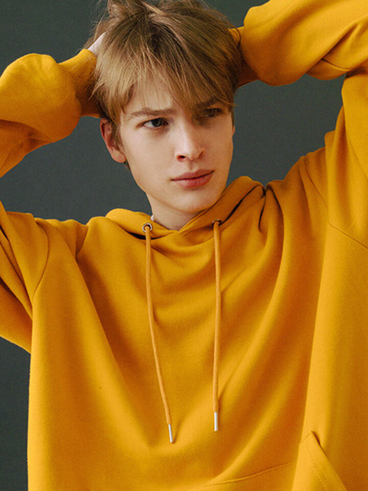 BASIC LINE 무지 후드티 머스타드