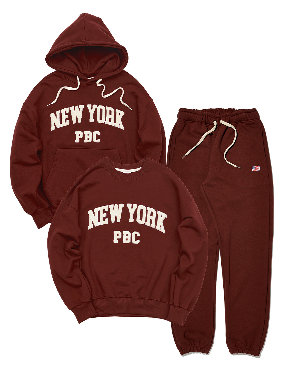 [SET] 부클 뉴욕 스웨트 셋업-버건디
