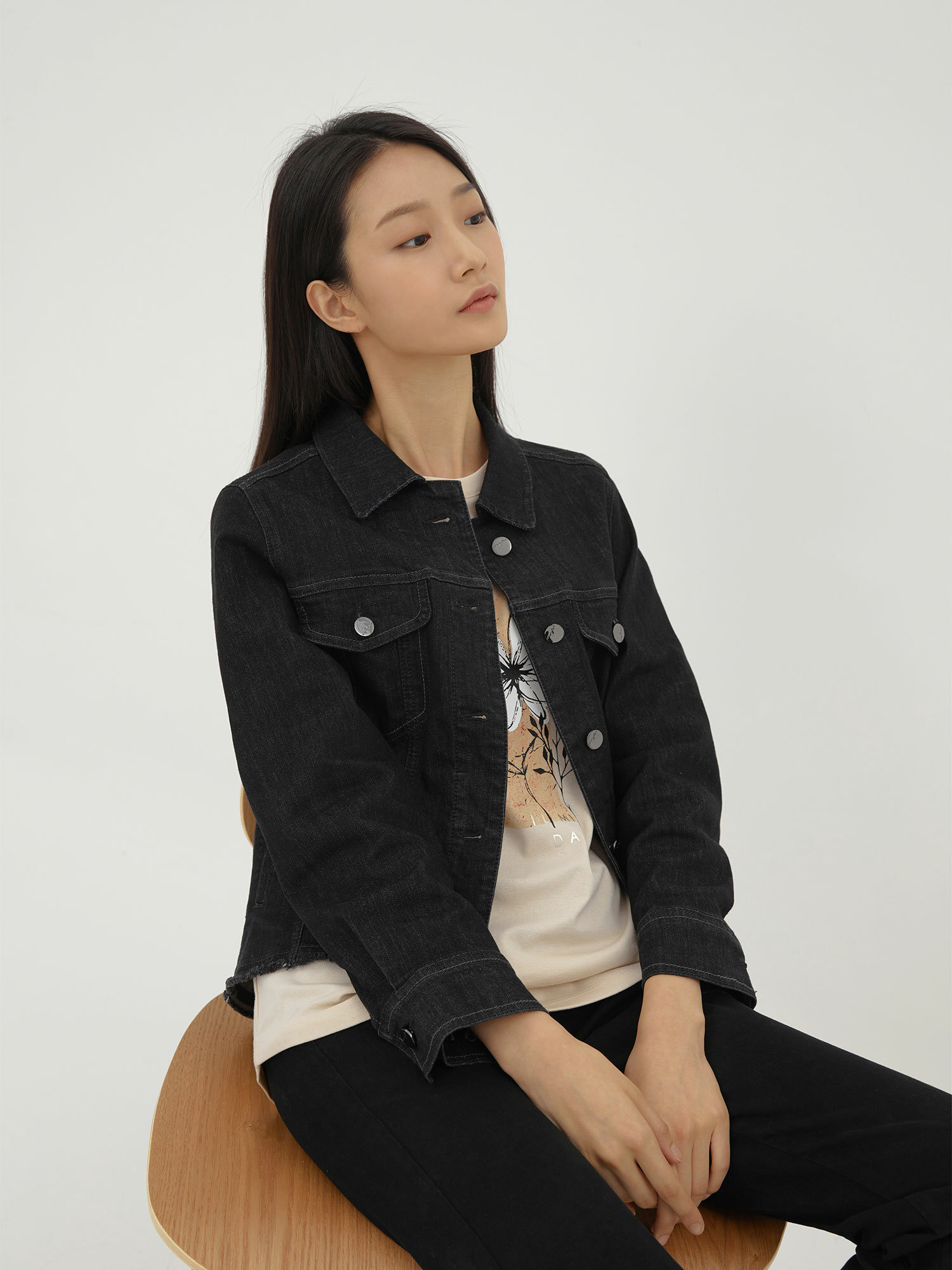 여성 소매 프린트 청자켓 LCJKM821_BK