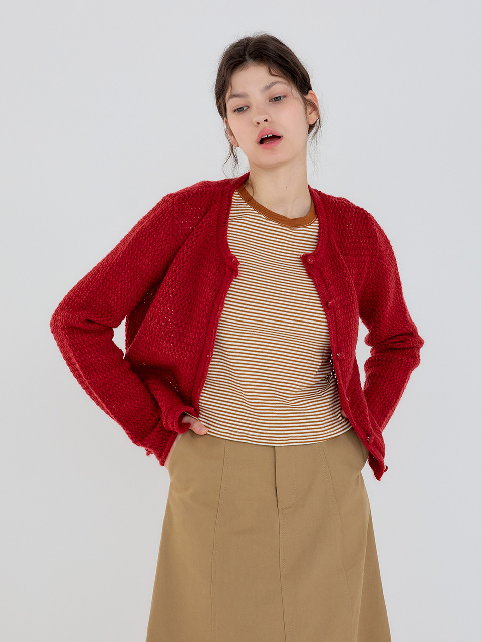 AR_Round neck wool cardigan_3color