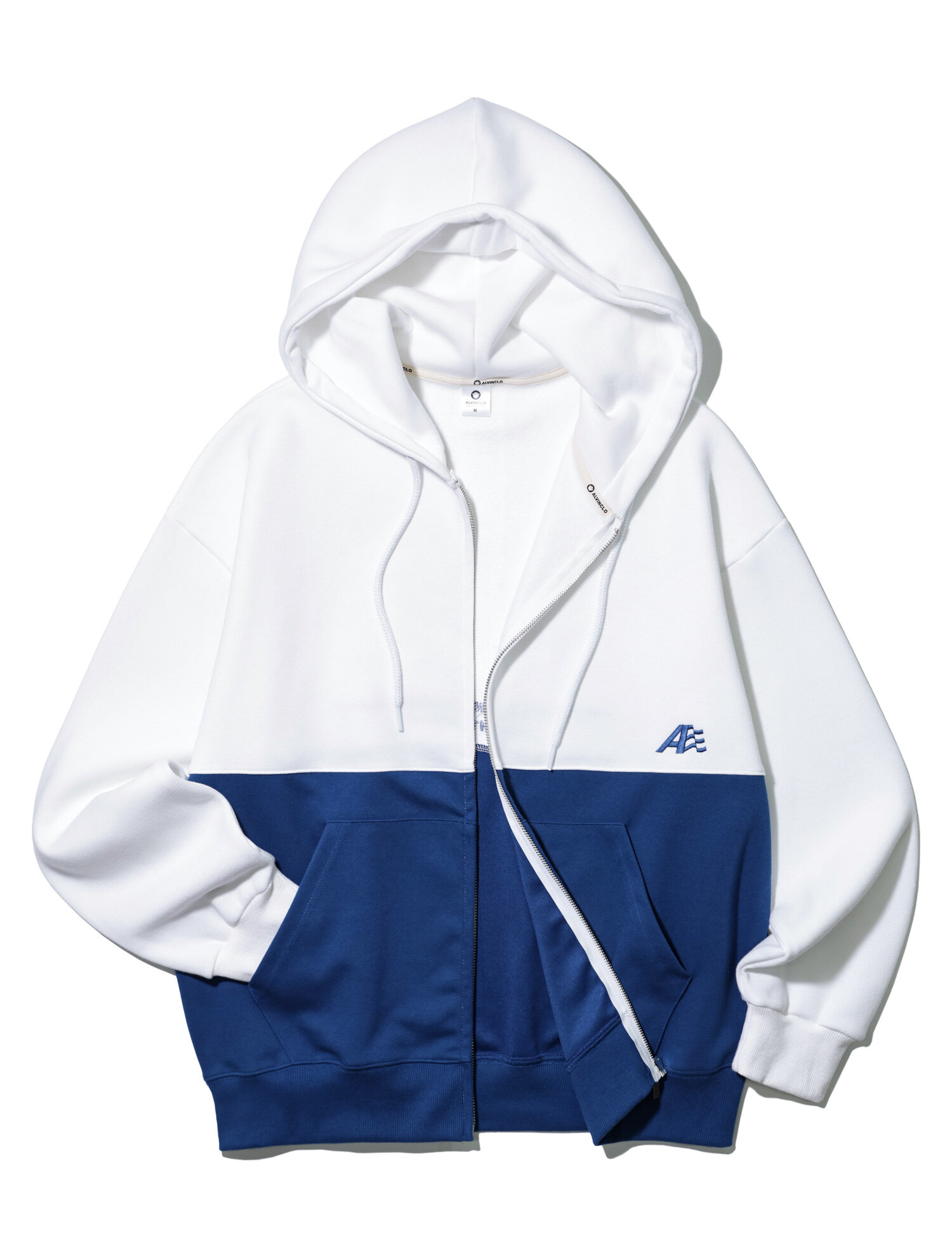 A 로고 자수 배색 오버핏 후드집업 2color AZH793