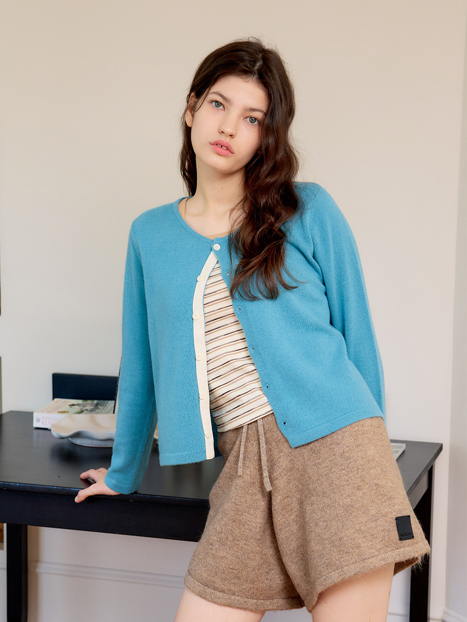 AR_Round neck button cardigan_4color