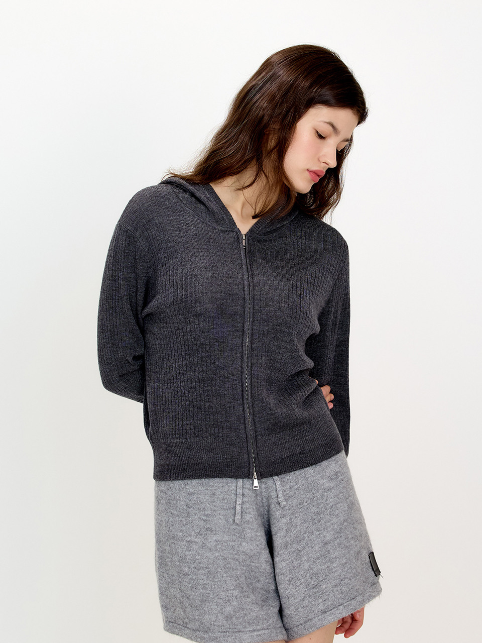 AR_Daily slim knit hooded jacket_2color