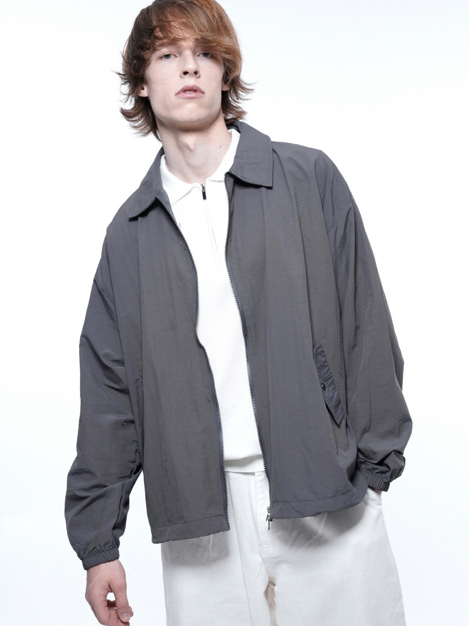 Searsucker Collar Windbreaker Jumper - Charcoal