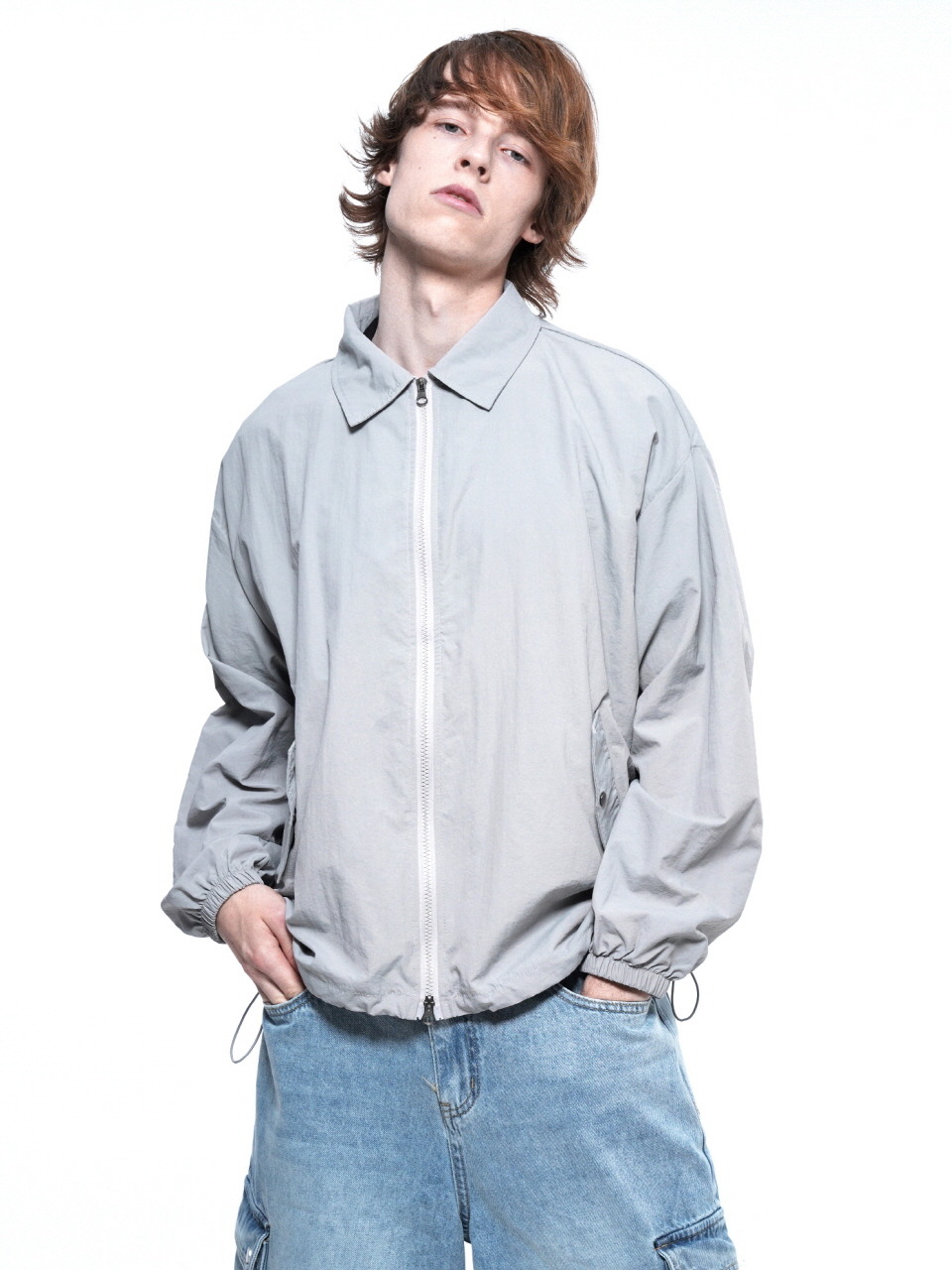 Searsucker Collar Windbreaker Jumper - Lgith Gray