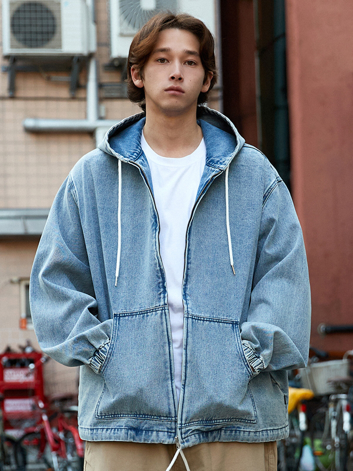 오버핏 스톤워싱 데님 후드 집업 자켓 MDJ103 2color 